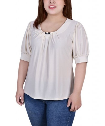 Plus Size Short Balloon Sleeve Top with Hardware Pristine $11.04 Tops