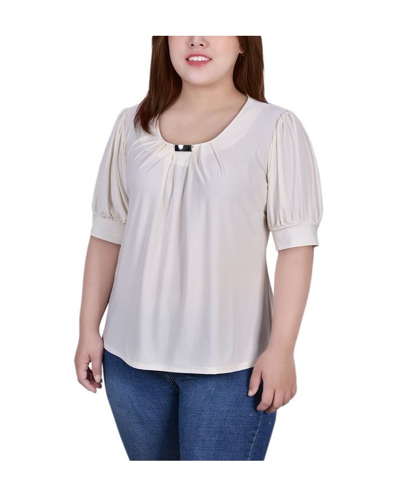 Plus Size Short Balloon Sleeve Top with Hardware Pristine $11.04 Tops