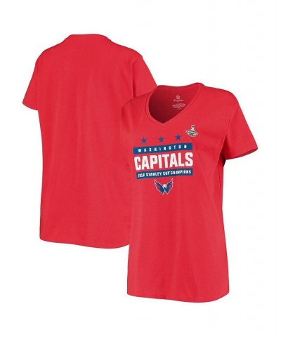 Women's Branded Red Washington Capitals 2018 Stanley Cup Champions Star V-Neck T-shirt Red $12.69 Tops