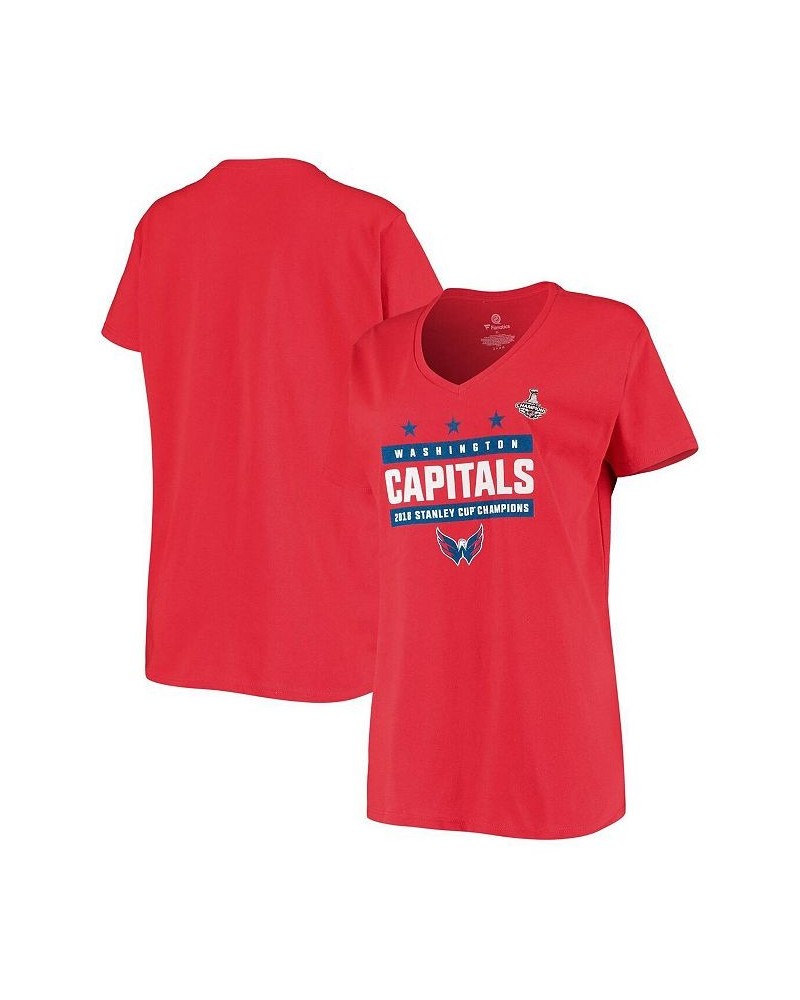 Women's Branded Red Washington Capitals 2018 Stanley Cup Champions Star V-Neck T-shirt Red $12.69 Tops