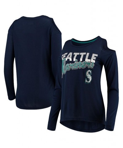 Women's Navy Seattle Mariners Crackerjack Cold Shoulder Long Sleeve T-shirt Navy $30.67 Tops