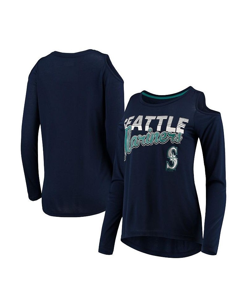 Women's Navy Seattle Mariners Crackerjack Cold Shoulder Long Sleeve T-shirt Navy $30.67 Tops