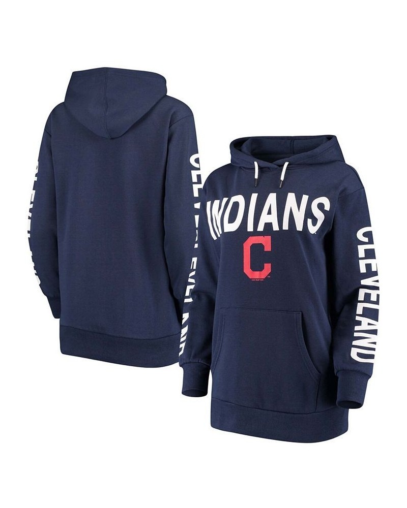 Women's Navy Cleveland Indians Extra Inning Colorblock Pullover Hoodie Navy $31.85 Sweatshirts