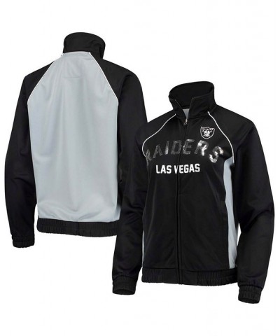 Women's Black and Silver Las Vegas Raiders Backfield Raglan Full-Zip Track Jacket Black, Silver $45.89 Jackets