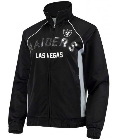 Women's Black and Silver Las Vegas Raiders Backfield Raglan Full-Zip Track Jacket Black, Silver $45.89 Jackets