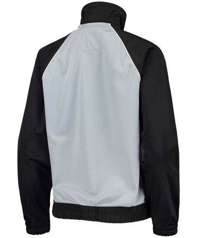 Women's Black and Silver Las Vegas Raiders Backfield Raglan Full-Zip Track Jacket Black, Silver $45.89 Jackets