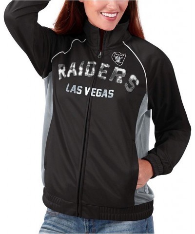 Women's Black and Silver Las Vegas Raiders Backfield Raglan Full-Zip Track Jacket Black, Silver $45.89 Jackets