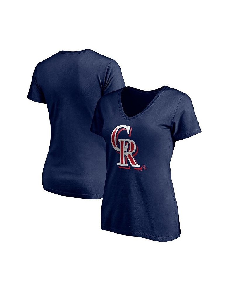 Women's Branded Navy Colorado Rockies Red White and Team V-Neck T-shirt Navy $21.19 Tops