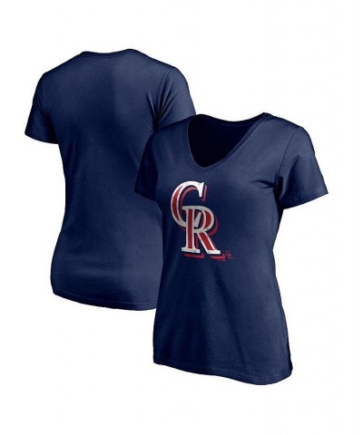 Women's Branded Navy Colorado Rockies Red White and Team V-Neck T-shirt Navy $21.19 Tops