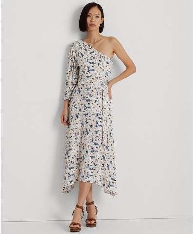 Women's Floral Stretch Jersey One-Shoulder Dress Blue Multi $60.45 Dresses