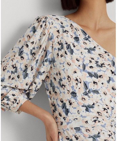 Women's Floral Stretch Jersey One-Shoulder Dress Blue Multi $60.45 Dresses