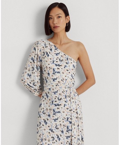 Women's Floral Stretch Jersey One-Shoulder Dress Blue Multi $60.45 Dresses