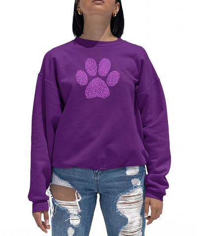 Women's XOXO Dog Paw Word Art Crewneck Sweatshirt Purple $28.99 Tops