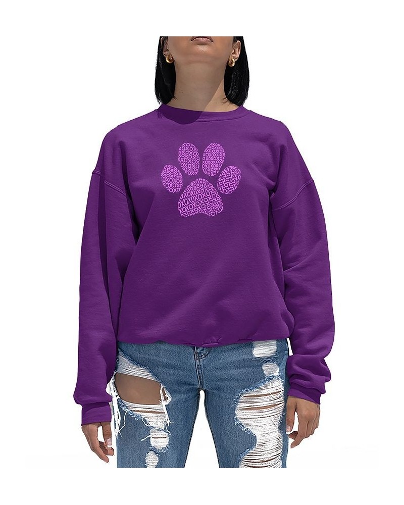 Women's XOXO Dog Paw Word Art Crewneck Sweatshirt Purple $28.99 Tops