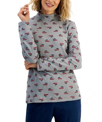 Women's Holiday Mock-Neck Top Gray $7.77 Tops