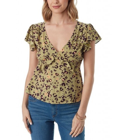 Women's Open-Back Flutter-Sleeve Top Green $31.97 Tops