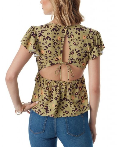 Women's Open-Back Flutter-Sleeve Top Green $31.97 Tops