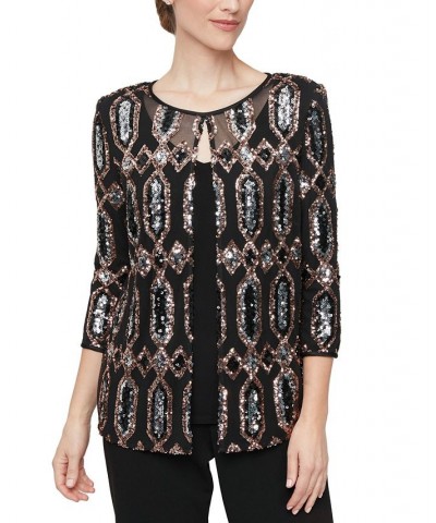 Women's Layered-Look Embellished Top Black Copper $84.50 Tops