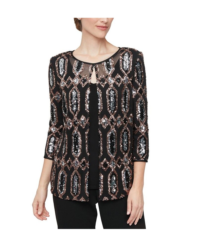 Women's Layered-Look Embellished Top Black Copper $84.50 Tops