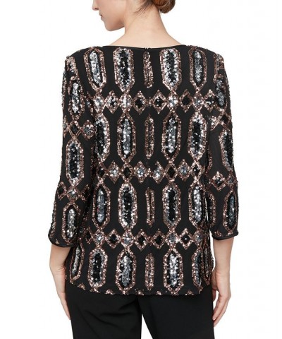 Women's Layered-Look Embellished Top Black Copper $84.50 Tops