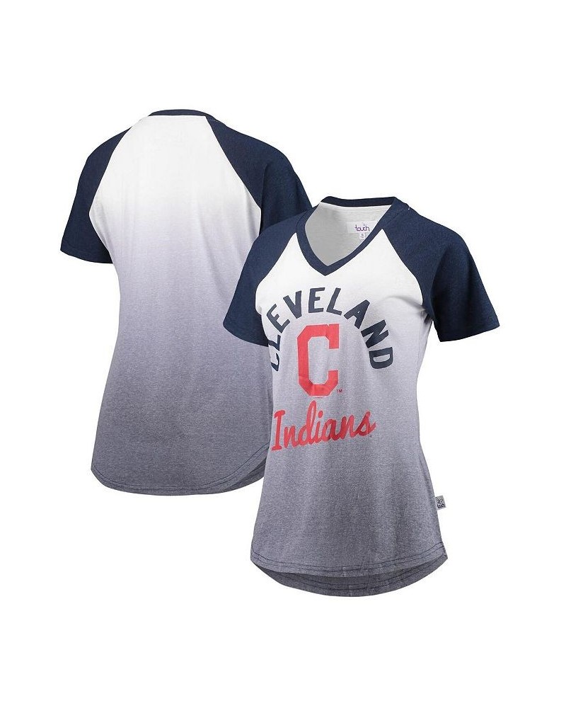 Women's Navy and White Cleveland Indians Shortstop Ombre Raglan V-Neck T-shirt Navy, White $27.00 Tops