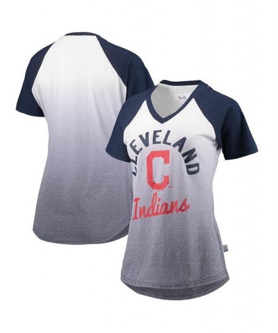 Women's Navy and White Cleveland Indians Shortstop Ombre Raglan V-Neck T-shirt Navy, White $27.00 Tops