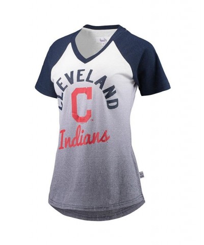 Women's Navy and White Cleveland Indians Shortstop Ombre Raglan V-Neck T-shirt Navy, White $27.00 Tops