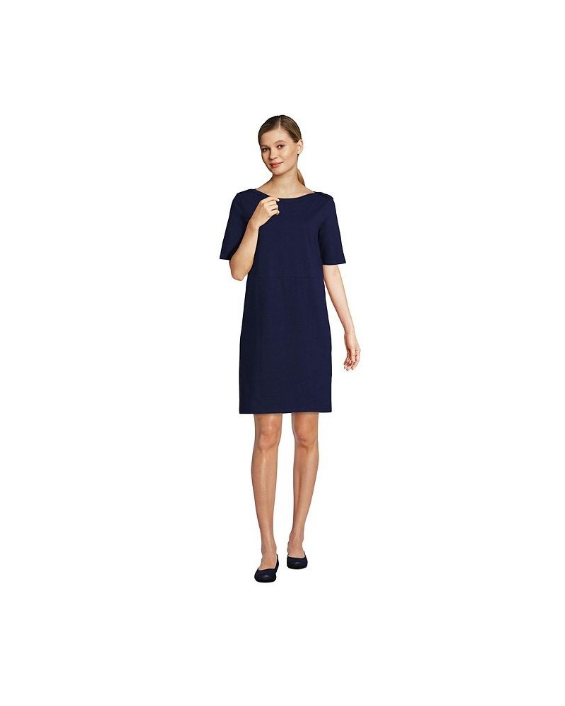 Women's Heavyweight Cotton Jersey Elbow Sleeve Dress Blue $38.38 Dresses