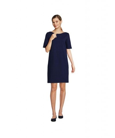 Women's Heavyweight Cotton Jersey Elbow Sleeve Dress Blue $38.38 Dresses