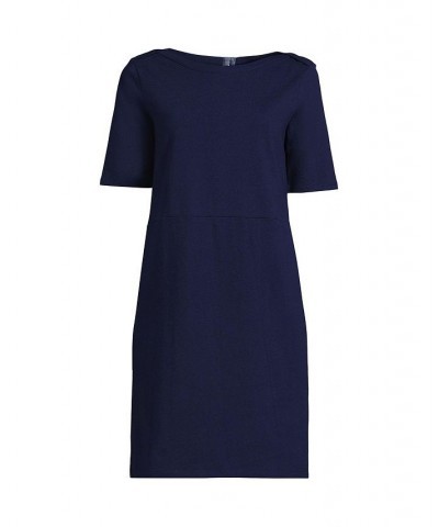 Women's Heavyweight Cotton Jersey Elbow Sleeve Dress Blue $38.38 Dresses