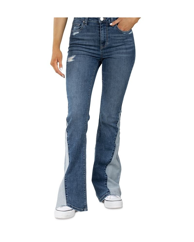 Juniors' High-Rise Flare-Leg Two-Tone Denim Jeans Medium Blue $15.21 Jeans