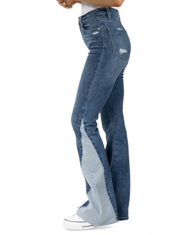 Juniors' High-Rise Flare-Leg Two-Tone Denim Jeans Medium Blue $15.21 Jeans