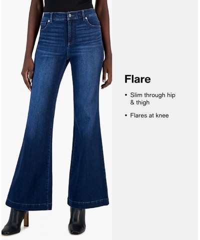 Juniors' High-Rise Flare-Leg Two-Tone Denim Jeans Medium Blue $15.21 Jeans