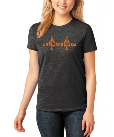 Women's Premium Blend San Francisco Bridge Word Art T-shirt Black $17.02 Tops