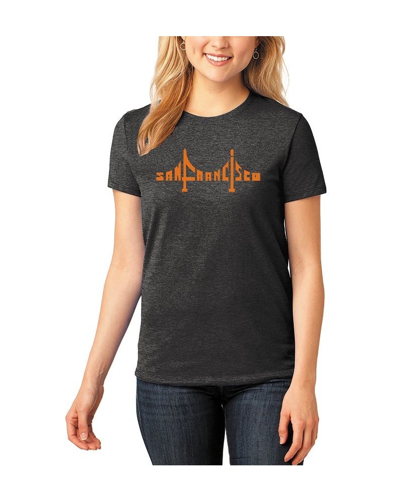 Women's Premium Blend San Francisco Bridge Word Art T-shirt Black $17.02 Tops