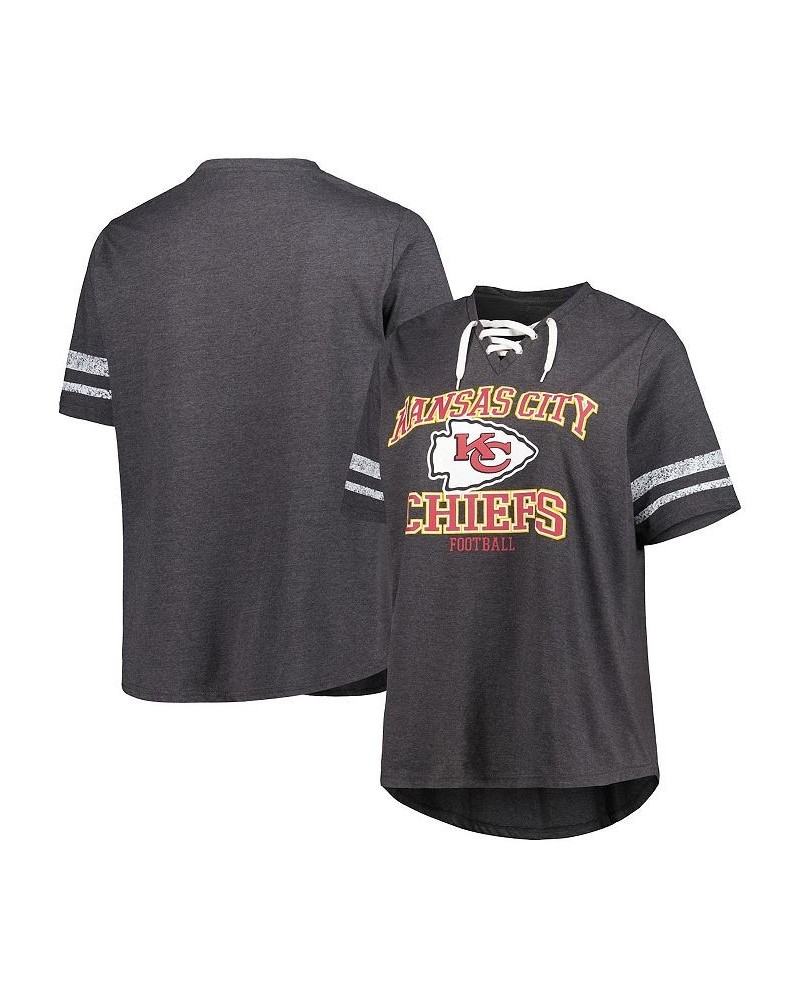 Women's Branded Heather Charcoal Kansas City Chiefs Plus Size Lace-Up V-Neck T-shirt Heather Charcoal $27.49 Tops