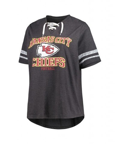 Women's Branded Heather Charcoal Kansas City Chiefs Plus Size Lace-Up V-Neck T-shirt Heather Charcoal $27.49 Tops