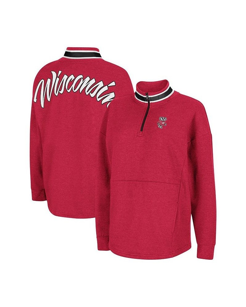 Women's Heathered Red Wisconsin Badgers Alice 2-Hit Fleece Quarter-Zip Jacket Heathered Red $27.95 Jackets