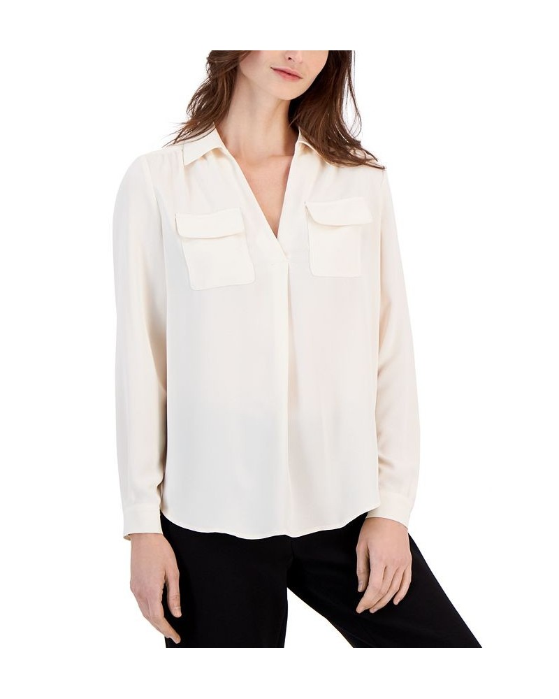 Women's Flap-Pocket Popover Shirt Anne White $30.77 Tops