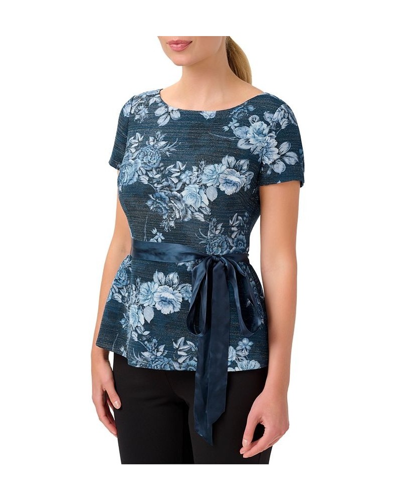 Women's Metallic Floral-Print Belted Top Midnight Multi $28.87 Tops