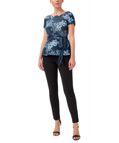 Women's Metallic Floral-Print Belted Top Midnight Multi $28.87 Tops