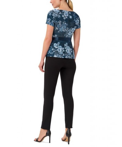 Women's Metallic Floral-Print Belted Top Midnight Multi $28.87 Tops