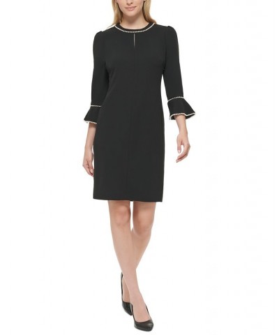 Women's Imitation-Pearl-Trim Sheath Dress Black $64.78 Dresses