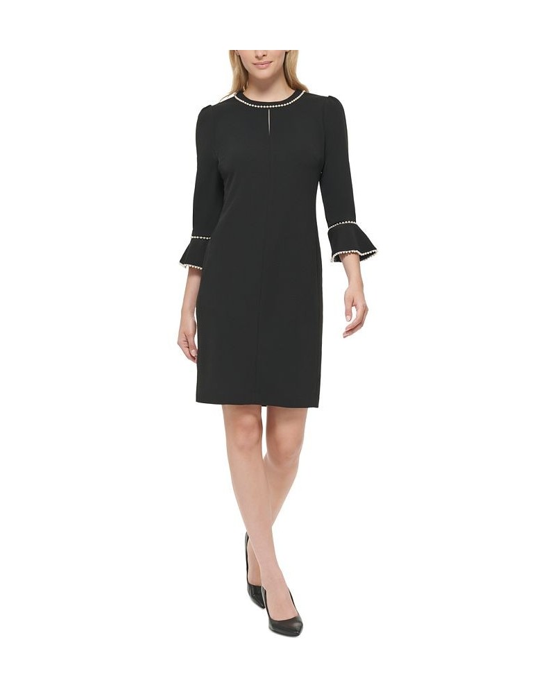 Women's Imitation-Pearl-Trim Sheath Dress Black $64.78 Dresses