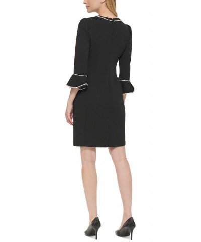 Women's Imitation-Pearl-Trim Sheath Dress Black $64.78 Dresses