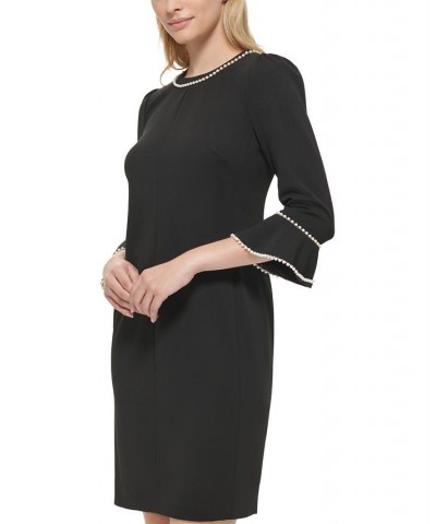 Women's Imitation-Pearl-Trim Sheath Dress Black $64.78 Dresses