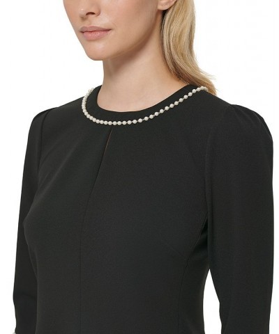 Women's Imitation-Pearl-Trim Sheath Dress Black $64.78 Dresses