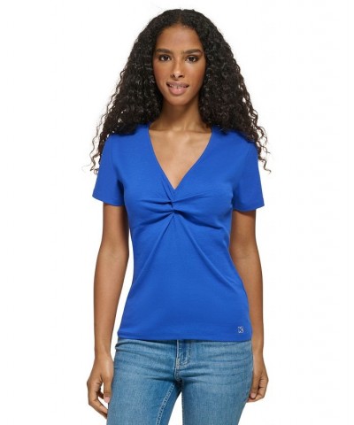 Women's Twist Front V-Neck T-Shirt Klein Blue $23.76 Tops