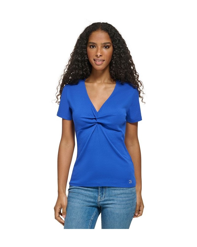 Women's Twist Front V-Neck T-Shirt Klein Blue $23.76 Tops