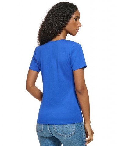 Women's Twist Front V-Neck T-Shirt Klein Blue $23.76 Tops